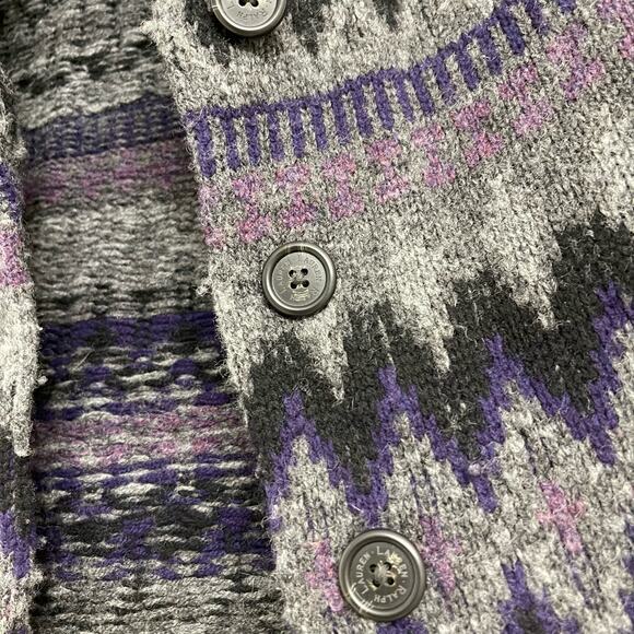 Lauren Ralph Lauren Lambswool Sweater Vest Gray Purple Aztec Western Preppy Sz S - Picture 5 of 8